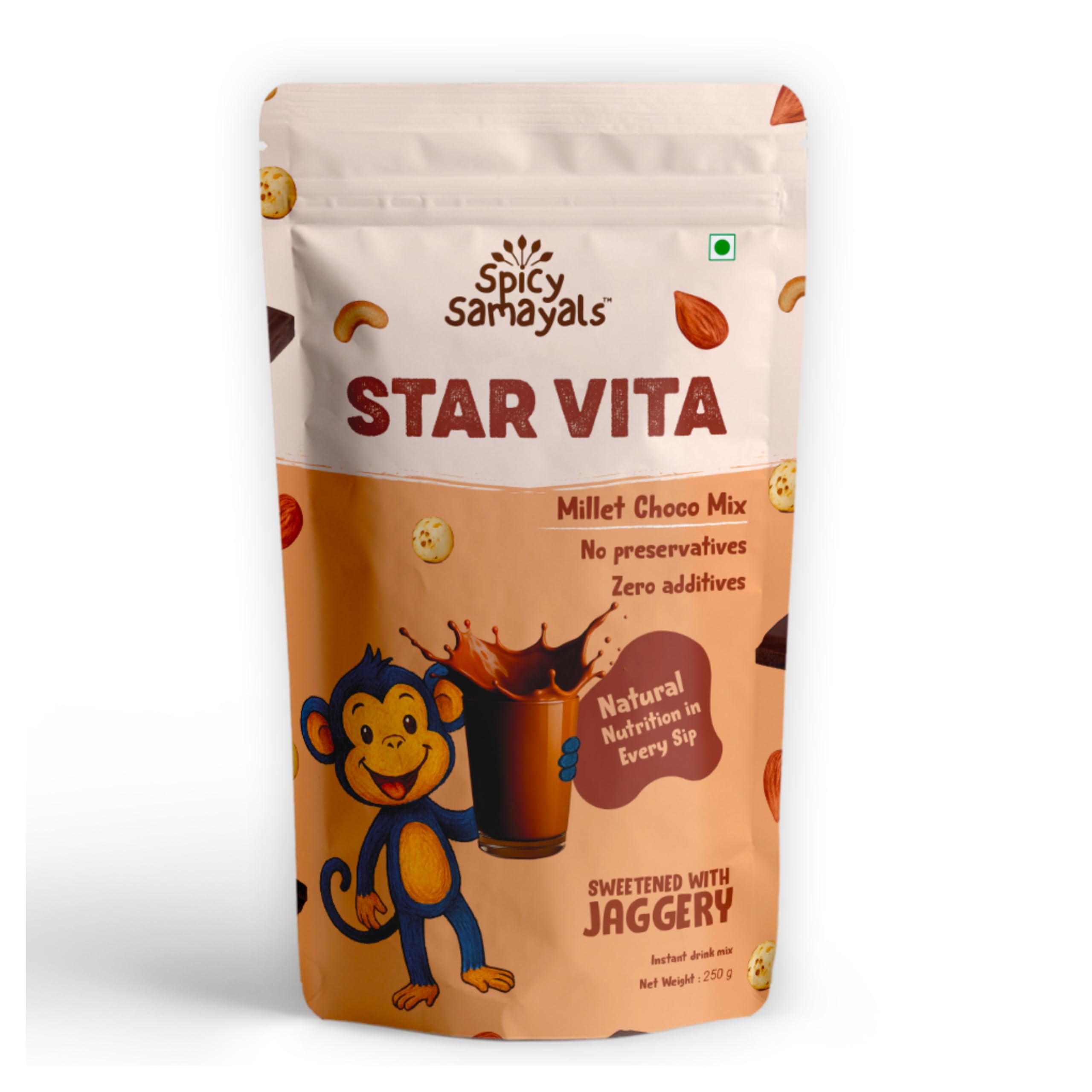 Spicy Samayals Star Vita Millet choco mix | Sprouted Ragi, Makhana, Almonds, Cashews, Oats & Cocoa | Natural Jaggery | Healthy Breakfast Drink Mix for Kids & Adults | 250g-image-45