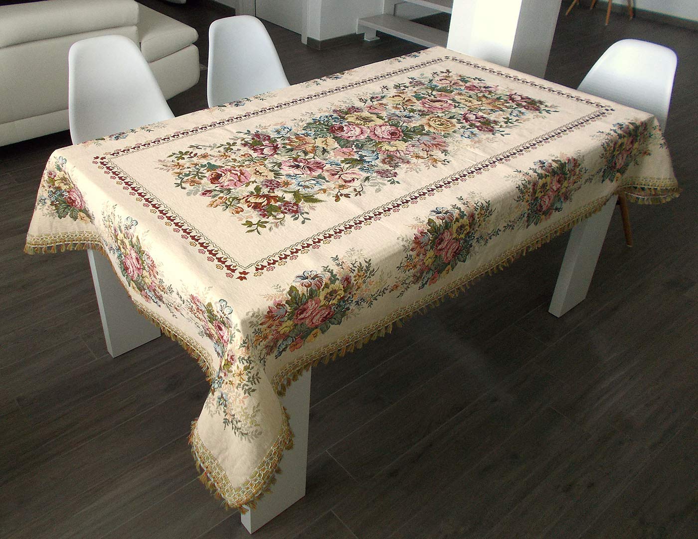 Confezioni.Giuliana Tovaglia Copritavolo Gobelin Jacquard Piazzato Fiori Bouquet Classico Made in Italy Cotone 60% Poliestere 40% 140x140/180/220/240 (140x180)