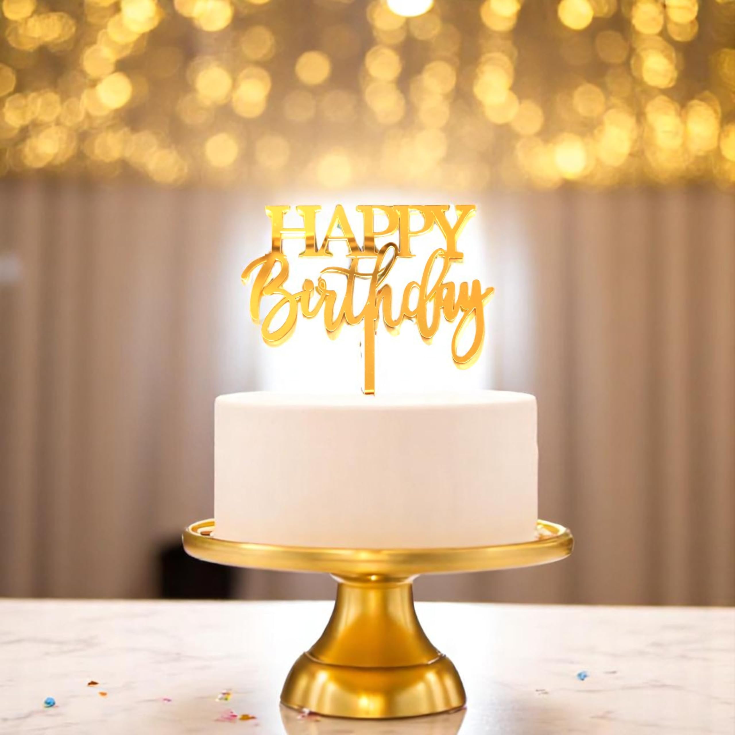 Happy Birthday Gold Acrylic Cake Topper | Perfect for Birthday and Celebrations | Elegant & Reusable | (5.5x5.5 inch)