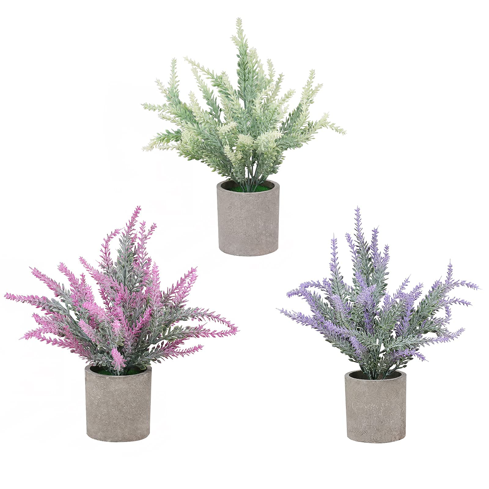 Artigreen Potted Artificial Lavender Faux Stems 3 Pots,Fake Plastic Mini Flower Plant Houseplants for Room Office Table Indoor Decoration,Exquisite New House Gift