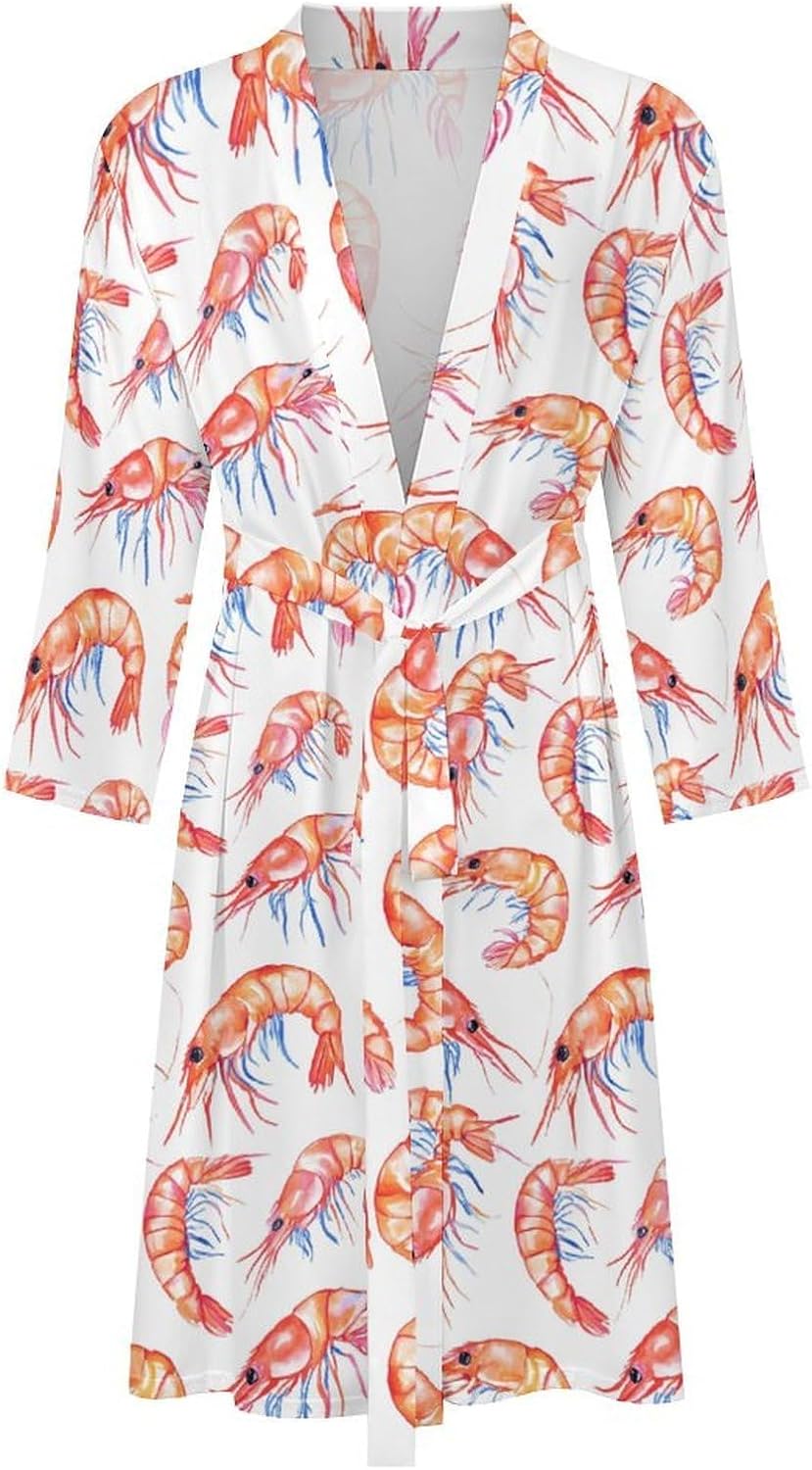 Cute Shrimps Men's Robe Soft Bathrobe V Neck Loungewear Sleepwear Nightgown Dressing Gown