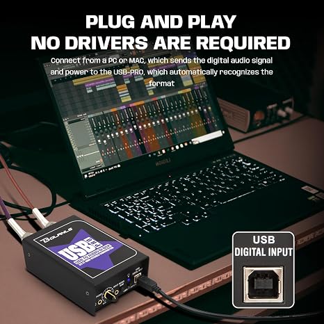 Bolanle USB-PRO Active DI Box with Ground Loop Isolation | 24bit/192kHz USB Audio Interface for Live Sound & Recording | Eliminate Hum & Buzz Noise from PC to PA System | Plug & Play