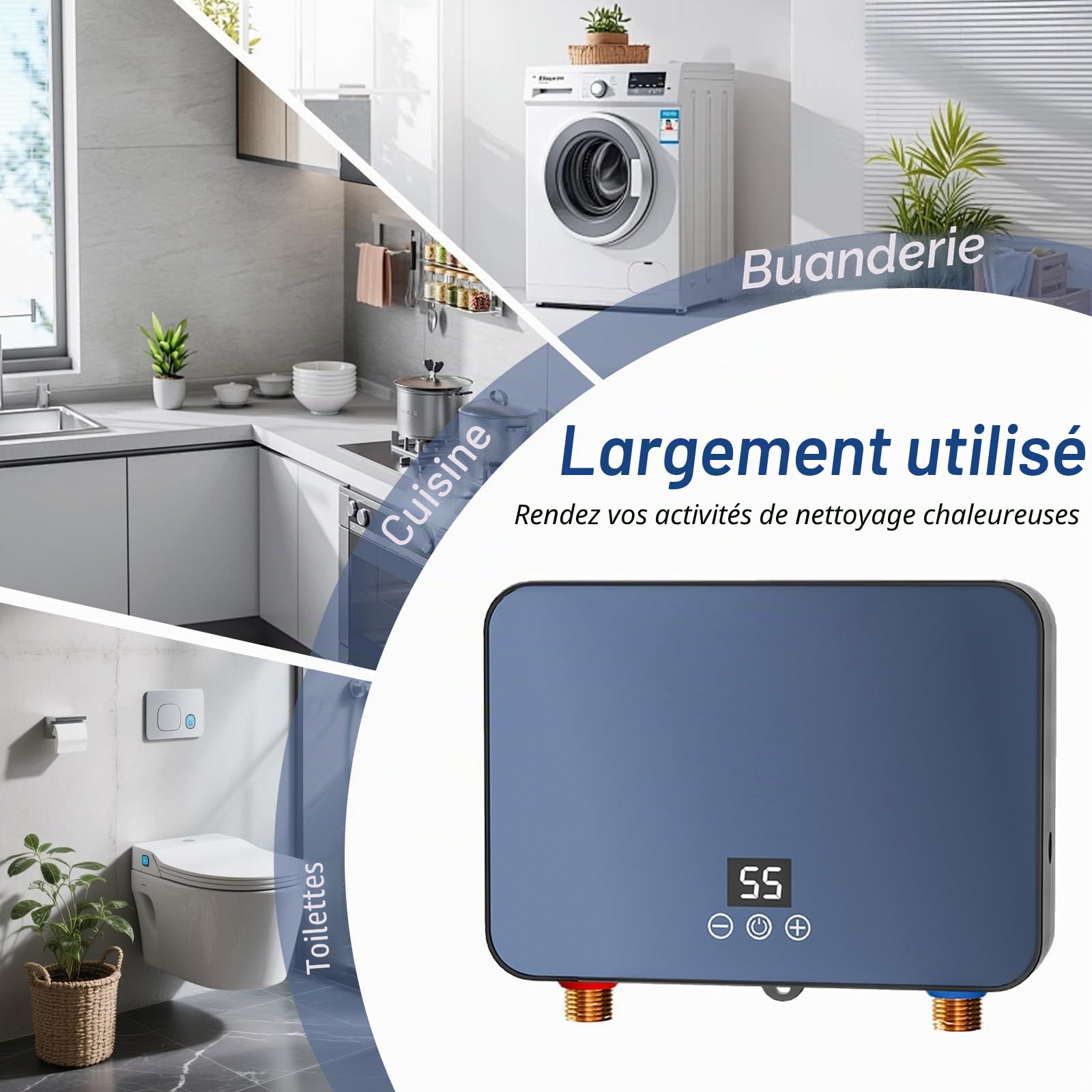 6000 W Mini Chauffe-eau éLectrique Instantané, Chauffe-eau Avec Affichage Led de la Température, Chauffe-eau Instantané pour Cuisine, Salle de Bain, Réglage de la Température 30-55 °C