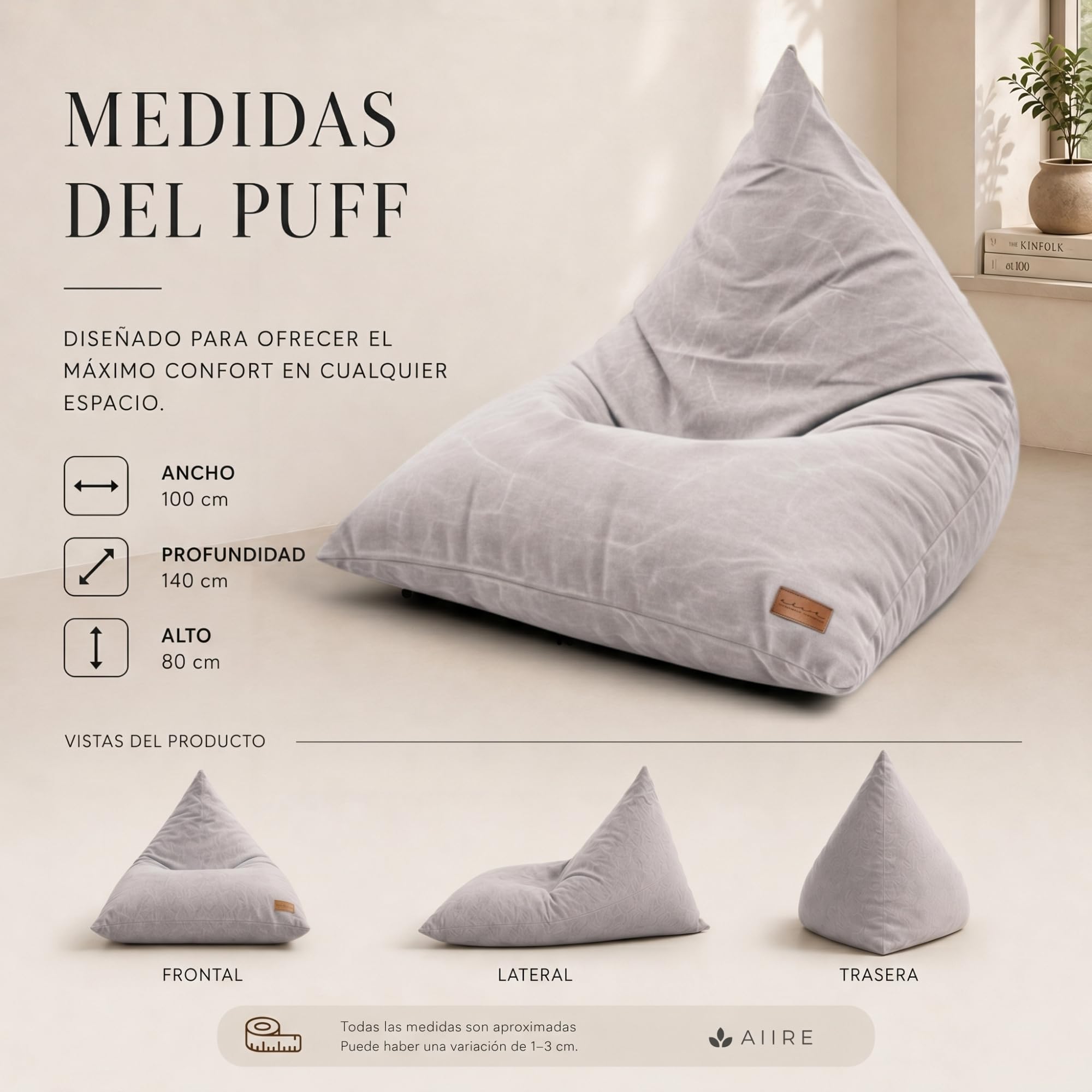 Aiire Puff con Relleno Incluido Moderno - Puf Salon XXL de Diseño para Adulto o Juvenil - Funda Desenfundable y Lavable - Puffs Infantiles XXL - Bean Bag Chair Gamer Gigante