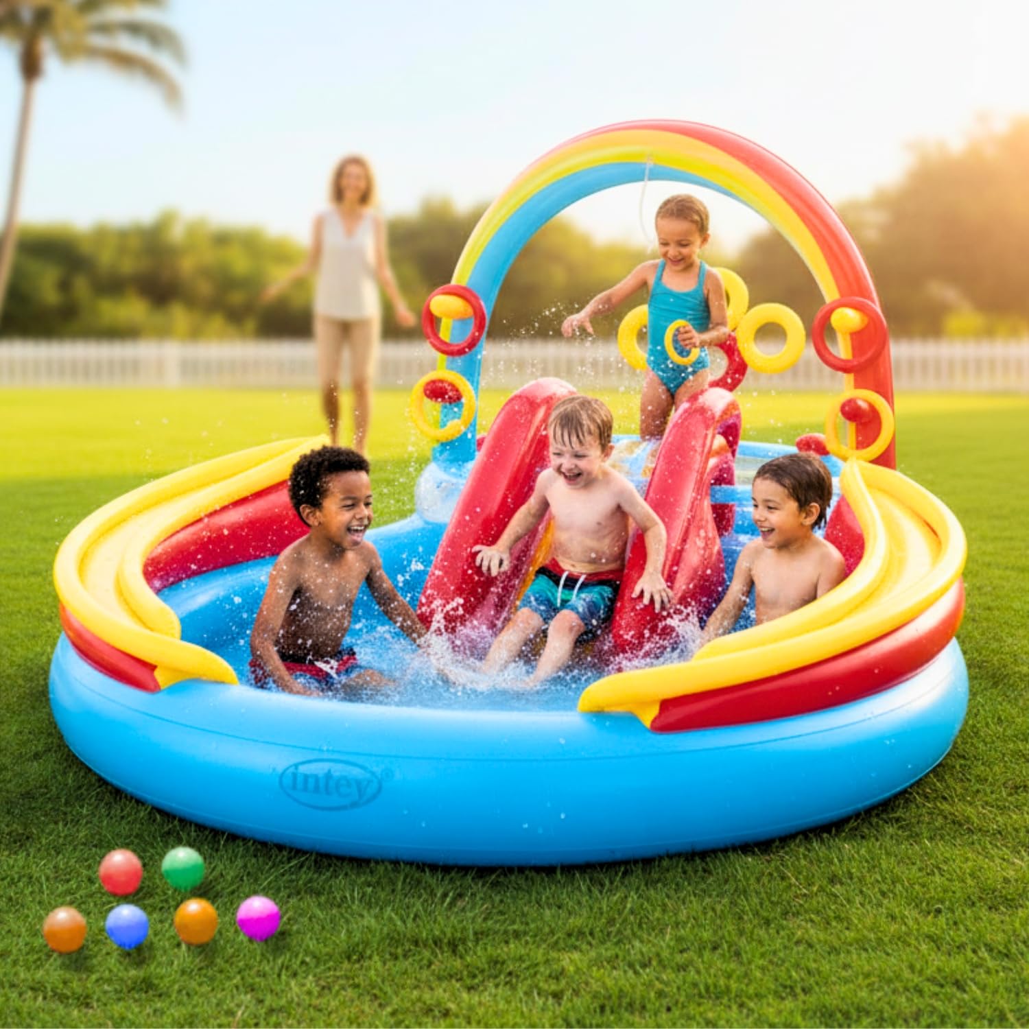 Toy Imagine Water Spray Rainbow Ring Inflatable Swimming Pools Round Shape Kiddie Pool Toddler Pool Inflatable Pool for Backyard Outdoor Pool Bath Tubs for Adults Spa Swimming Bath Tub-image-32