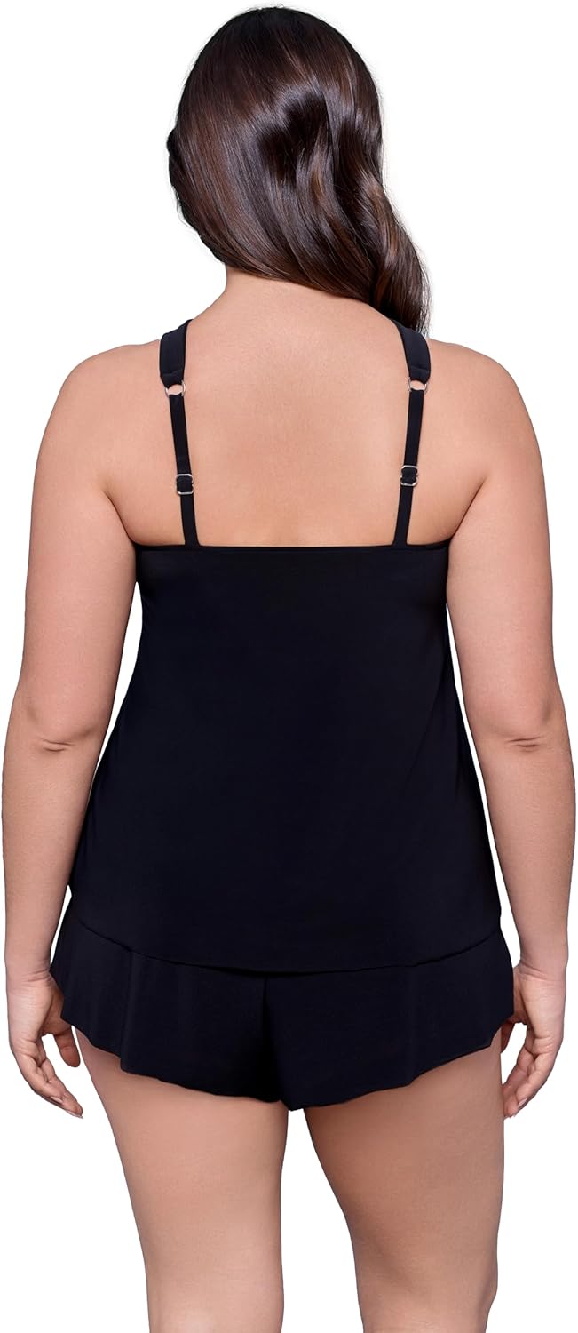 Aqua Green Womens Slimming High Neck Adjustable Swim Romper with Pockets - Image 4