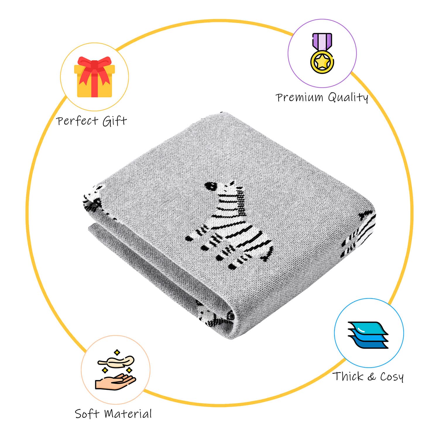Nevni Cute Zebra Knitted Soft Cotton Reversible Baby Blankets for Newborn Boy Girls Grey, 80 cm x 100 cm, Crib - Image 2
