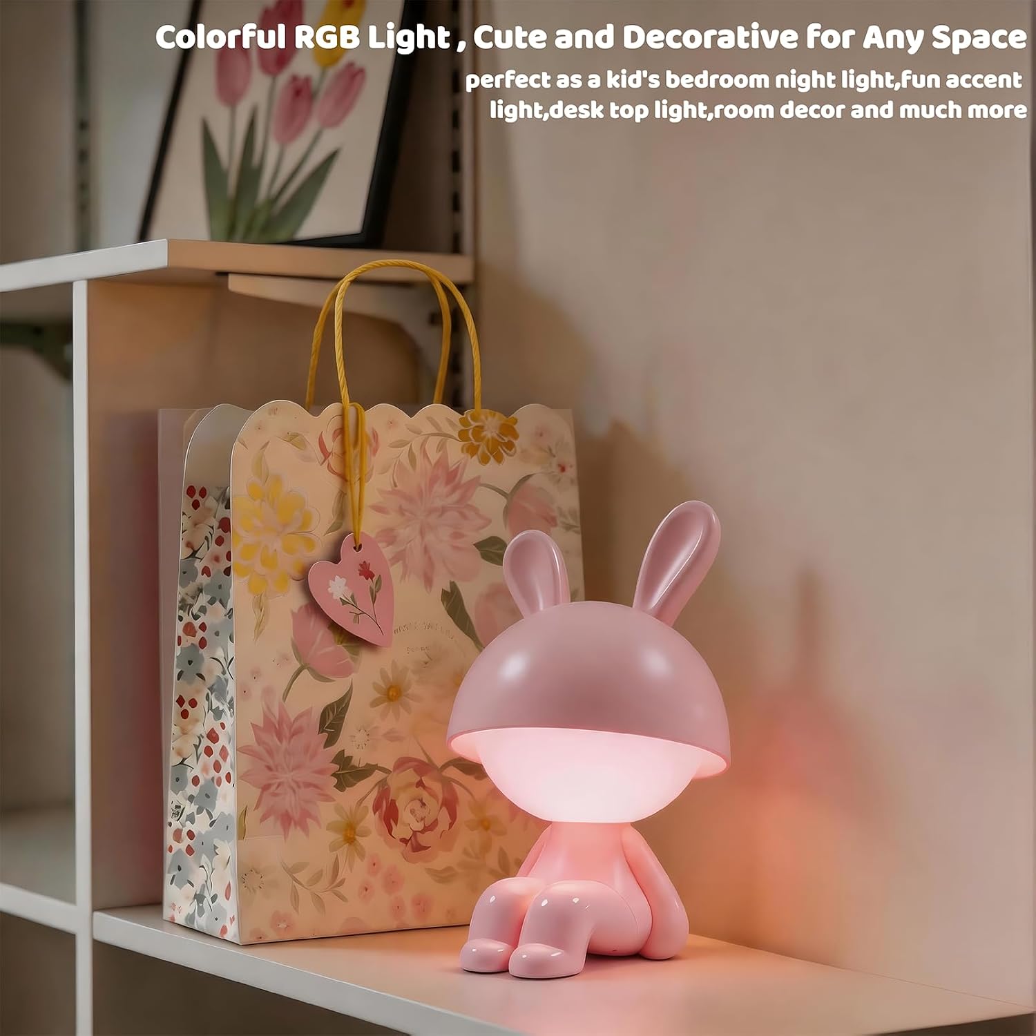 Night Lights for Kids,Rechargeable Table Light,Touch Bedside Lamps,Cordless Dimmable Warm White Light,Baby Nursery,Breastfeeding,Sleep Aid,Bunny Cute Decor Gifts for Newborn (Pink-8)