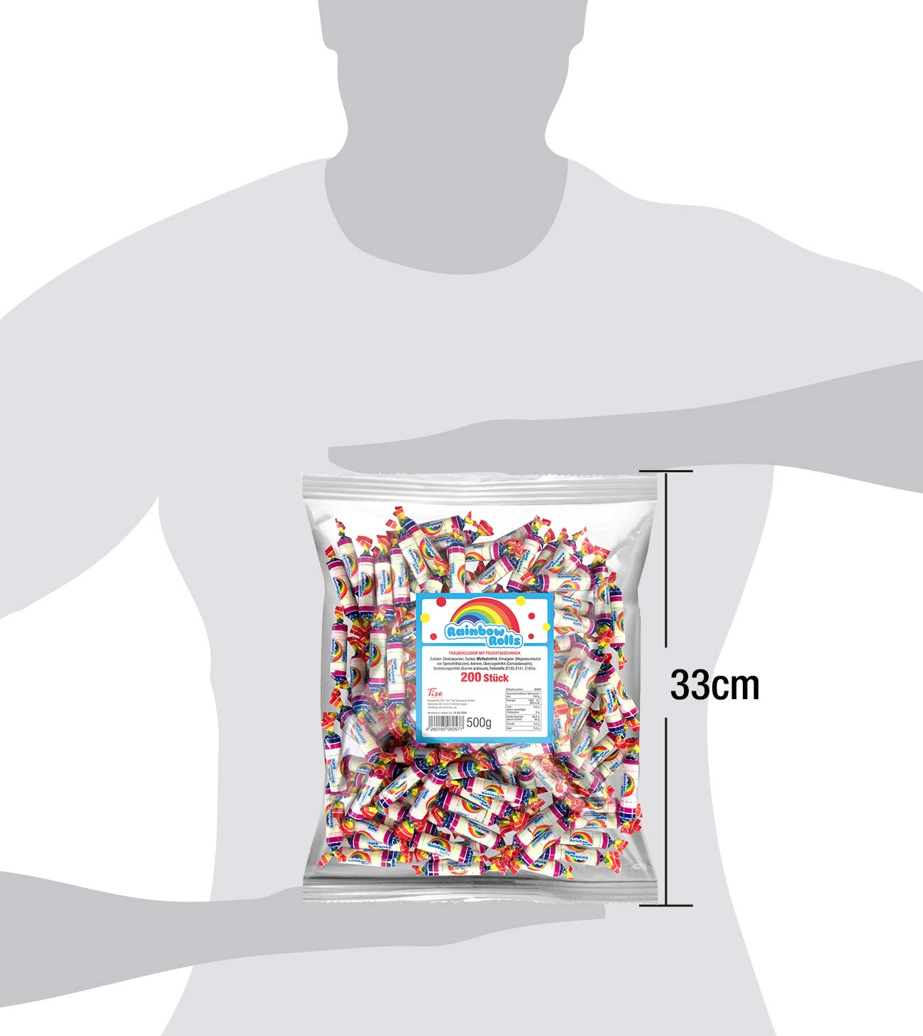 Tise Süsswaren Rainbowrolls Traubenzucker Karton (12x200 Stück) Perfektes Wurfmaterial für Karneval, Fasching, Halloween, St. Martin (12x500g)