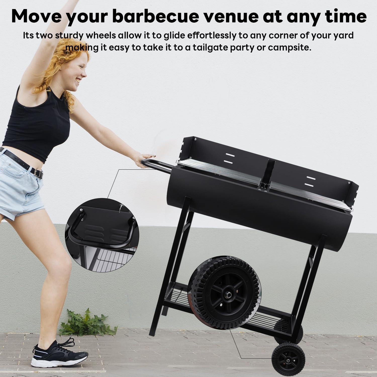 Bucket charcoal grill, portable large charcoal grill, suitable for outdoor barbecues: parties, picnics, camping (DYT uncovered)