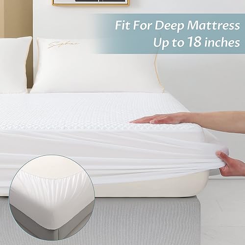 Miniatura 5 de Reaks Protector de colchón ajustable impermeable de tamaño California King con bolsillo profundo de hasta 18 pulgadas