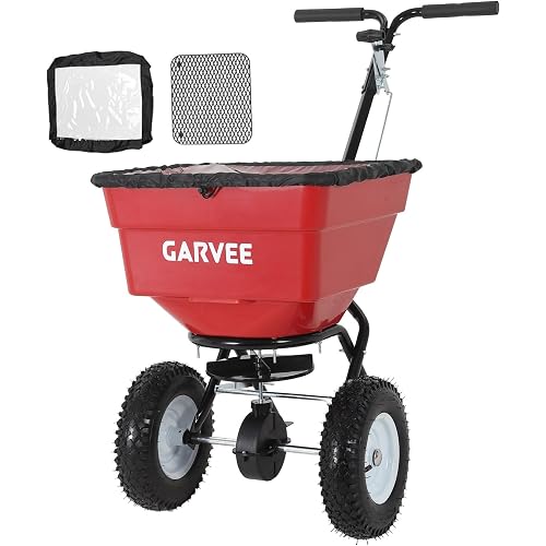 100 LBS Walk Behind Push Broadcast Spreader, 12FT Spreading Width Adjustable Lawn Spreader, Heavy Duty Garden Spreaders with 13 Inch All-Terrain Wheels, for Fertilizer, Grass Seed, Ice Melt, Salt