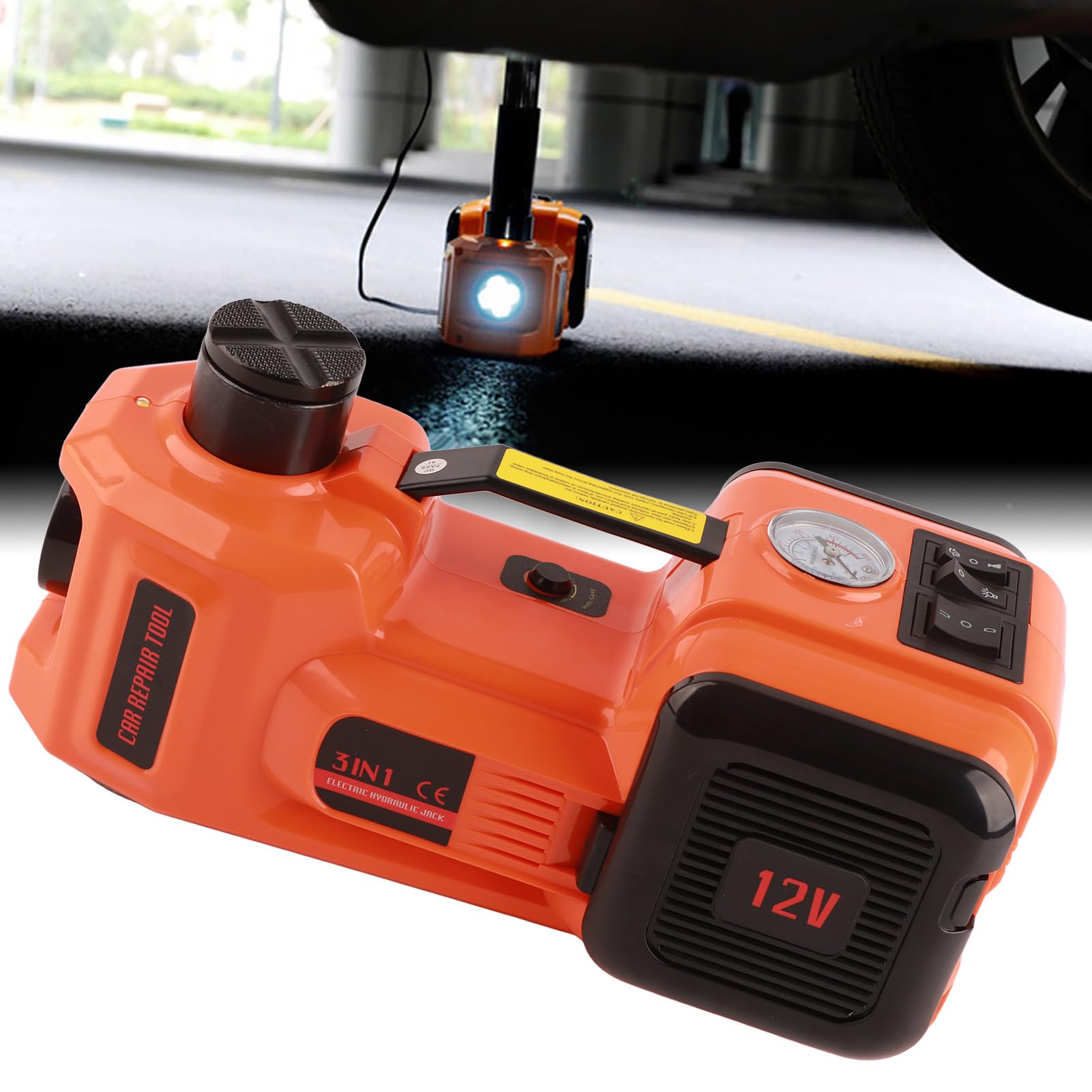 TARSHYRY Elektryczny Podnośnik Hydrauliczny 5 Ton, Podnośnik Podłogowy Samochodu 12 V DC z latarką LED i plastikową walizką do Przechowywania, do Awaryjnej Wymiany i Naprawy Opon na