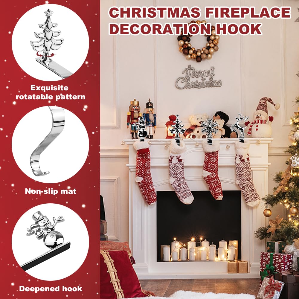 NAROSEBE 5 Ganci Calze Camino Supporto per Calza di Natale Robusti Antiscivolo Porta Calze di Natale Argentato per la Festa di Natale Decorazione del Camino