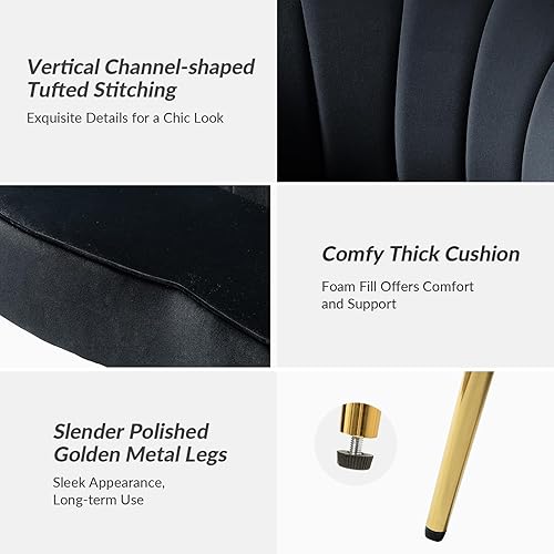 Miniatura 238 de HULALA HOME Moderno sofá biplaza de terciopelo con respaldo en forma de flor, cómodo sofá tapizado de 2 plazas con patas de metal dorado, sofá