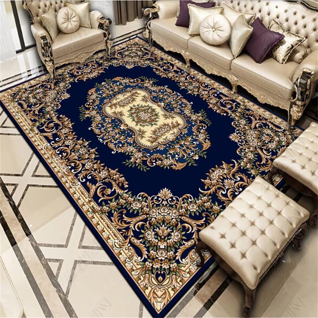 Tapis table basse bleu lavable en machine pour éliminer les taches du salon