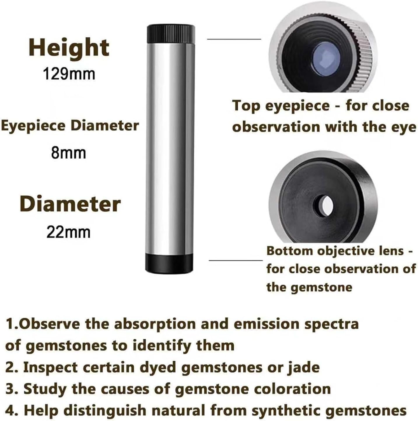 Diffraction Spectroscope, Gem Prism Spectroscop with 8mm Jewelers Eye Eyepiece, Portable and Compact, for Gemological Testing, Antique, Jewelers, Fairs, and Gemstone Identification