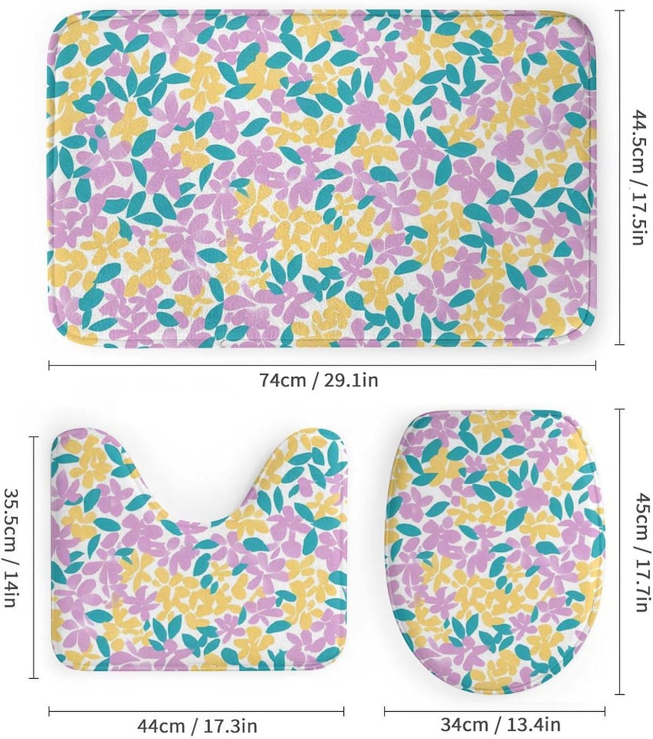 Vintage Cute Pastel Floral Modern Bathroom Sets with Shower Curtain and Rugs Decor 4 Pcs with 12 Hooks