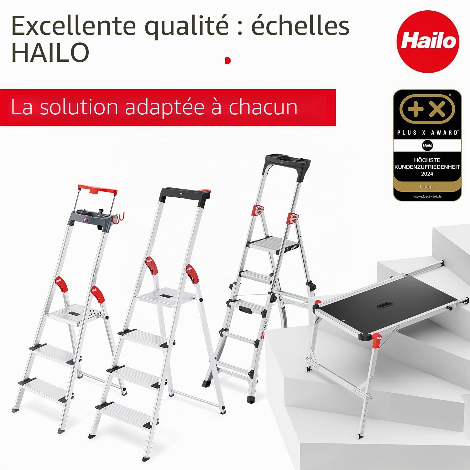 Escabeau de sécurité Pliable en Aluminium 4 marches Larges Hailo L100
