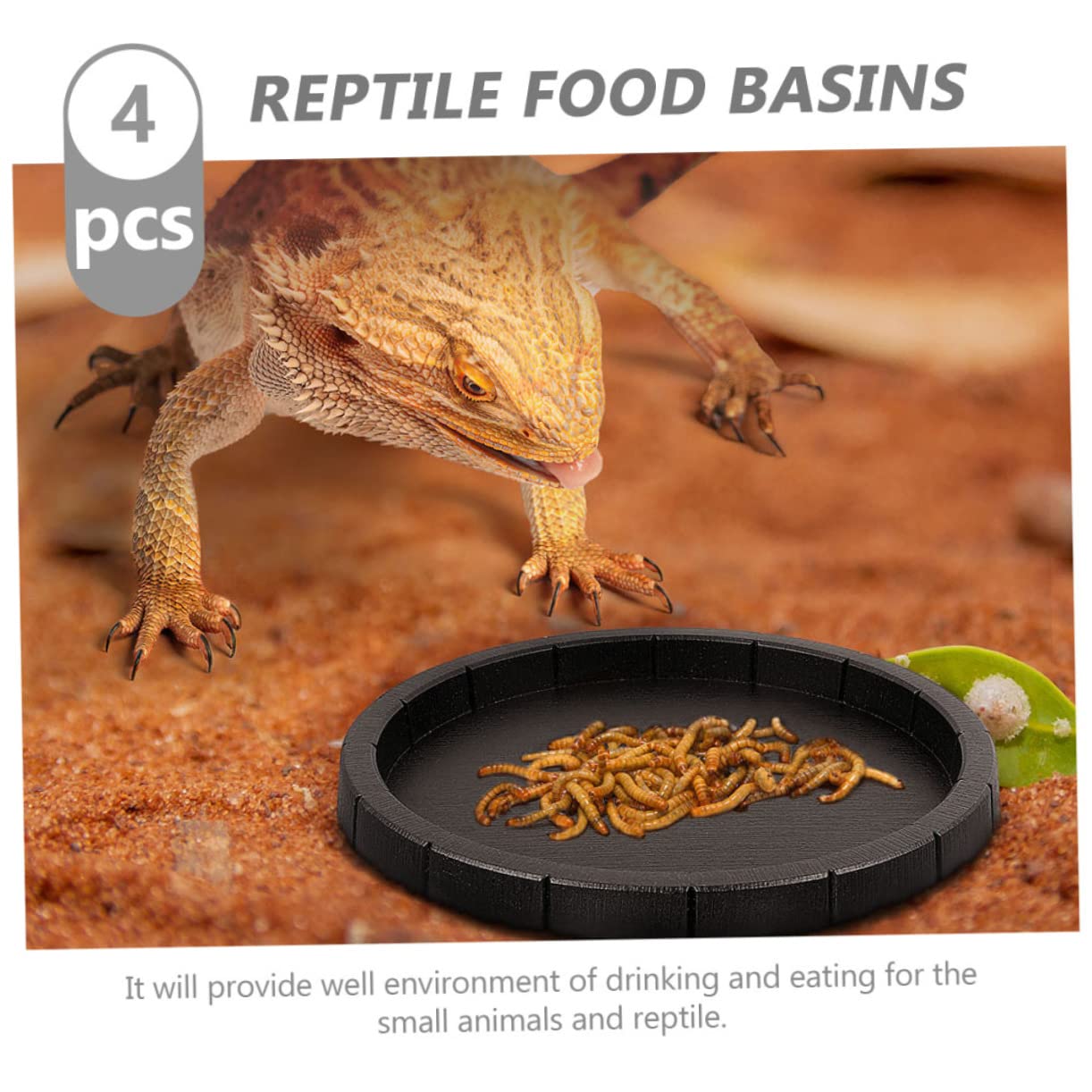 Parliky 4pcs Reptile Feeding Dishes Black Pet Water Bowls Smooth Surface Easy Reptiles