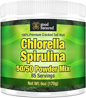 Premium Chlorella Spirulina Powder | 85 SERVINGS | Non-GMO | Sunlight Grown | Deep Green Color | Cracked Cell Wall | Alkalyzing | High Protein | Vegan Capsules | Good Natured