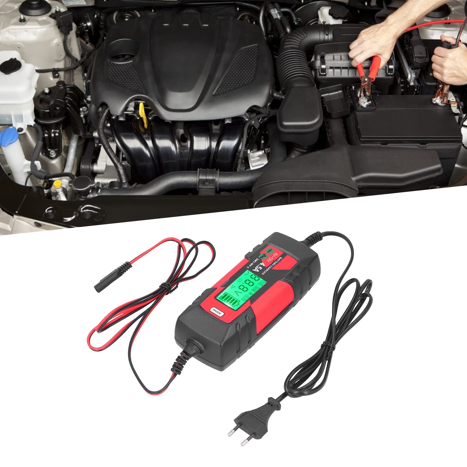 Caricatore della Batteria per Auto 12 V, Manutentore della Batteria Intelligente Automatica con Display LCD, per Batterie Gel AGM Standard 1,2a a (Plug 220-240 V.)