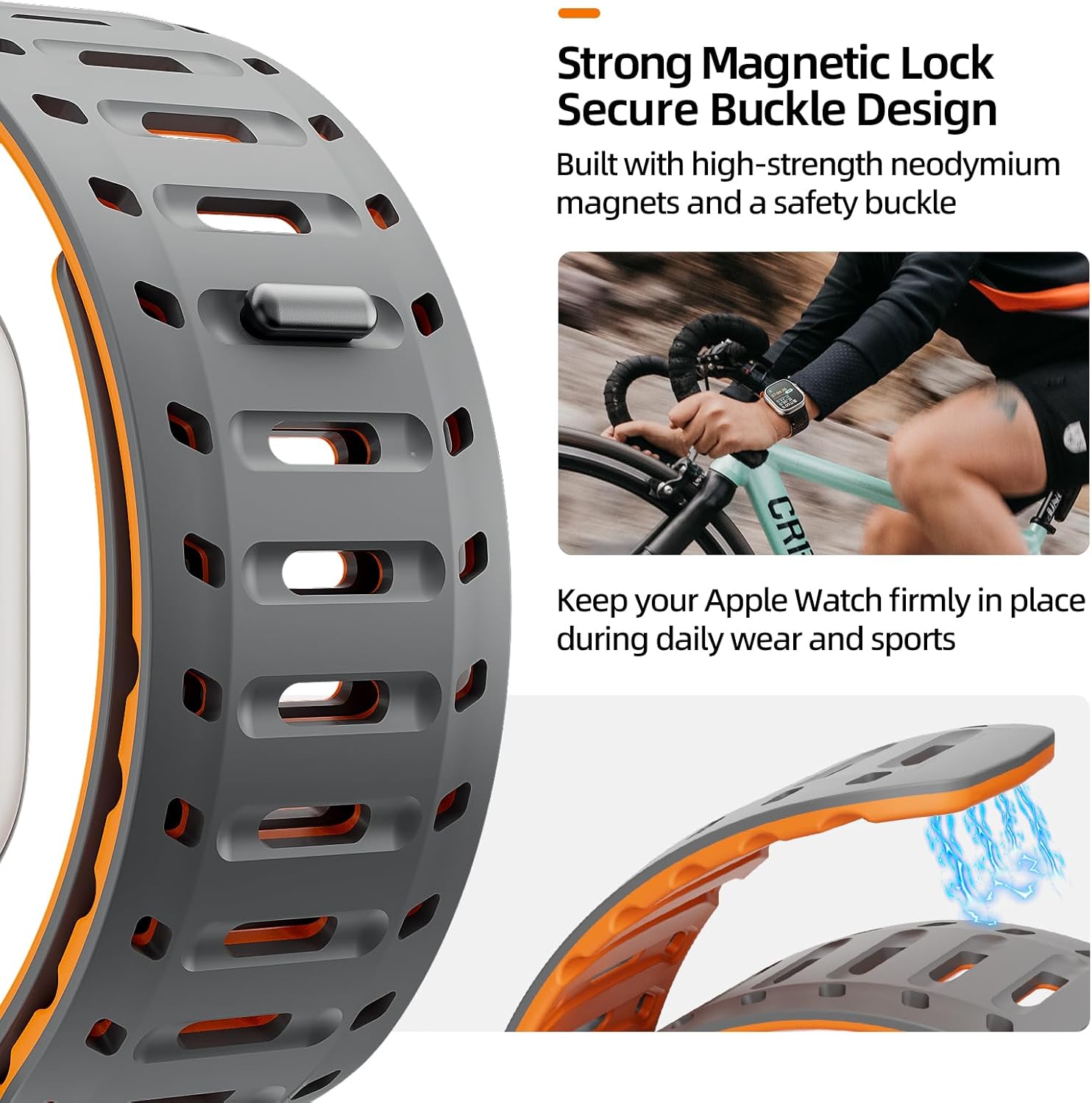 X-it Magnetic Watch Band for Apple Watch Ultra 49mm, 46mm/45mm/44mm, Silicone Sport Strap with Strong Magnet for Men and Women, Compatible with Apple Watch Series 11/10/9/8/7/6/5/4/3/2/1 and SE