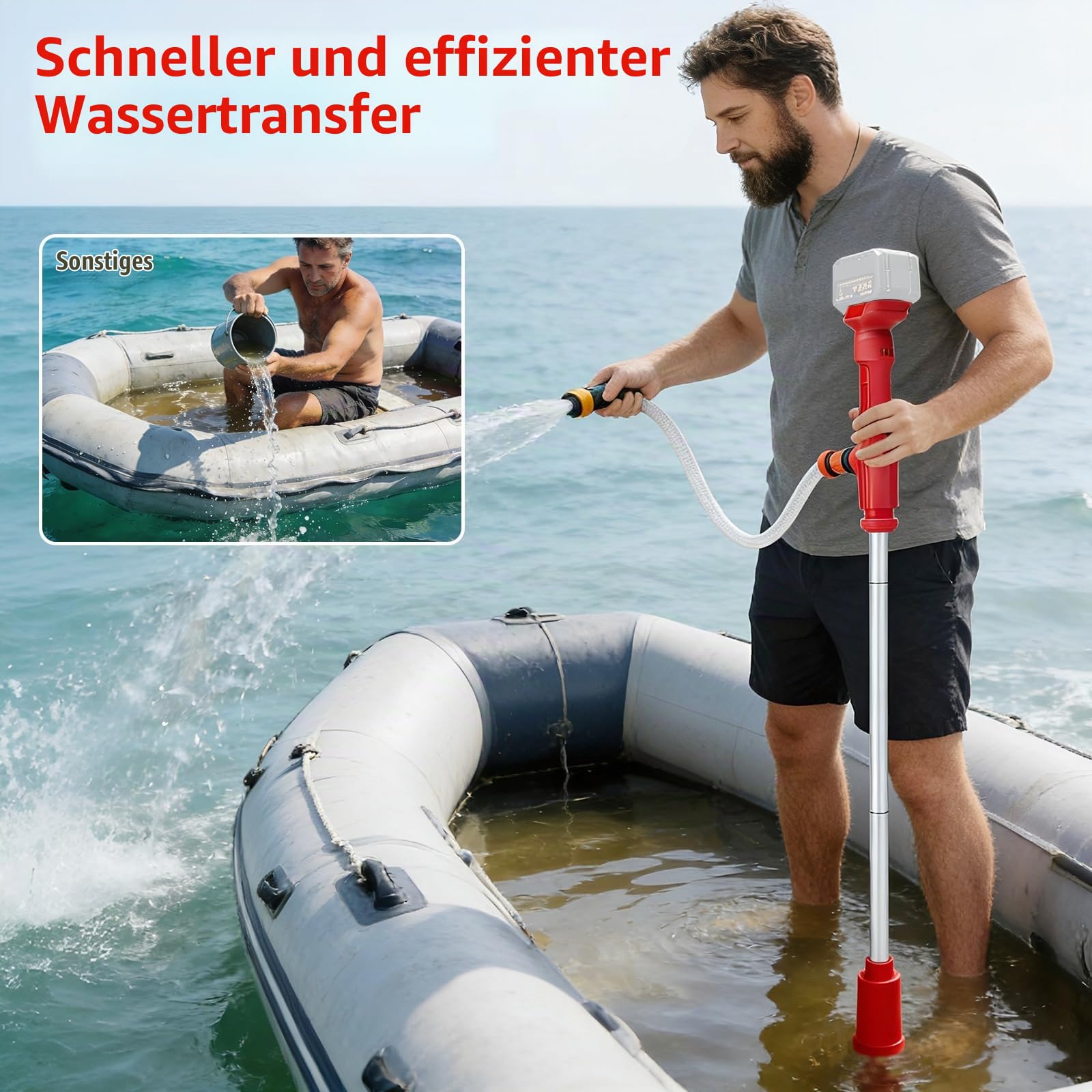 Akku Regenfasspumpe Kompatibel mit Makita 18V Akku (Ohne Akku) | Akku Regenfasspumpe Wasserpumpe, Tragbare Sumpfpumpe, Fördermenge 35 L/h, 5M Förderhöhe, Für Pool/Garten/Teich/Wohnmobil/Boot