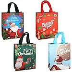 Aviski 4PCS Christmas Gift Bags, Multifunctional Treat Non woven Christmas Bags with Handles for Gifts Wrapping Shopping, Xmas Party Supplies
