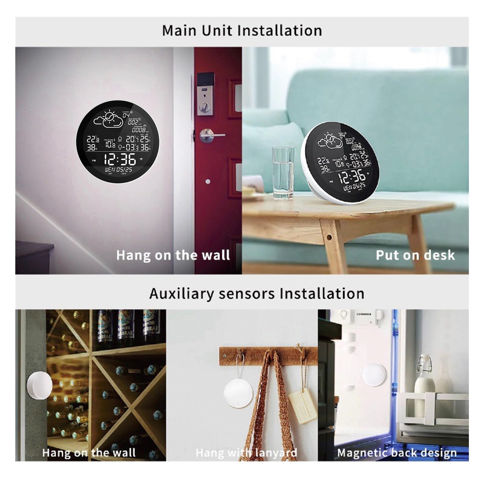 Inteligentna Stacja Pogodowa Tuya Wifi Z Zegarem Miernik Temperatury I Wilgotności Duży Kolorowy Ekran Zegar Pogodowy Wskaźnik Dokładny Szybki Monitorowanie Czasie Rzeczywistym(3 Auxiliary Machine)
