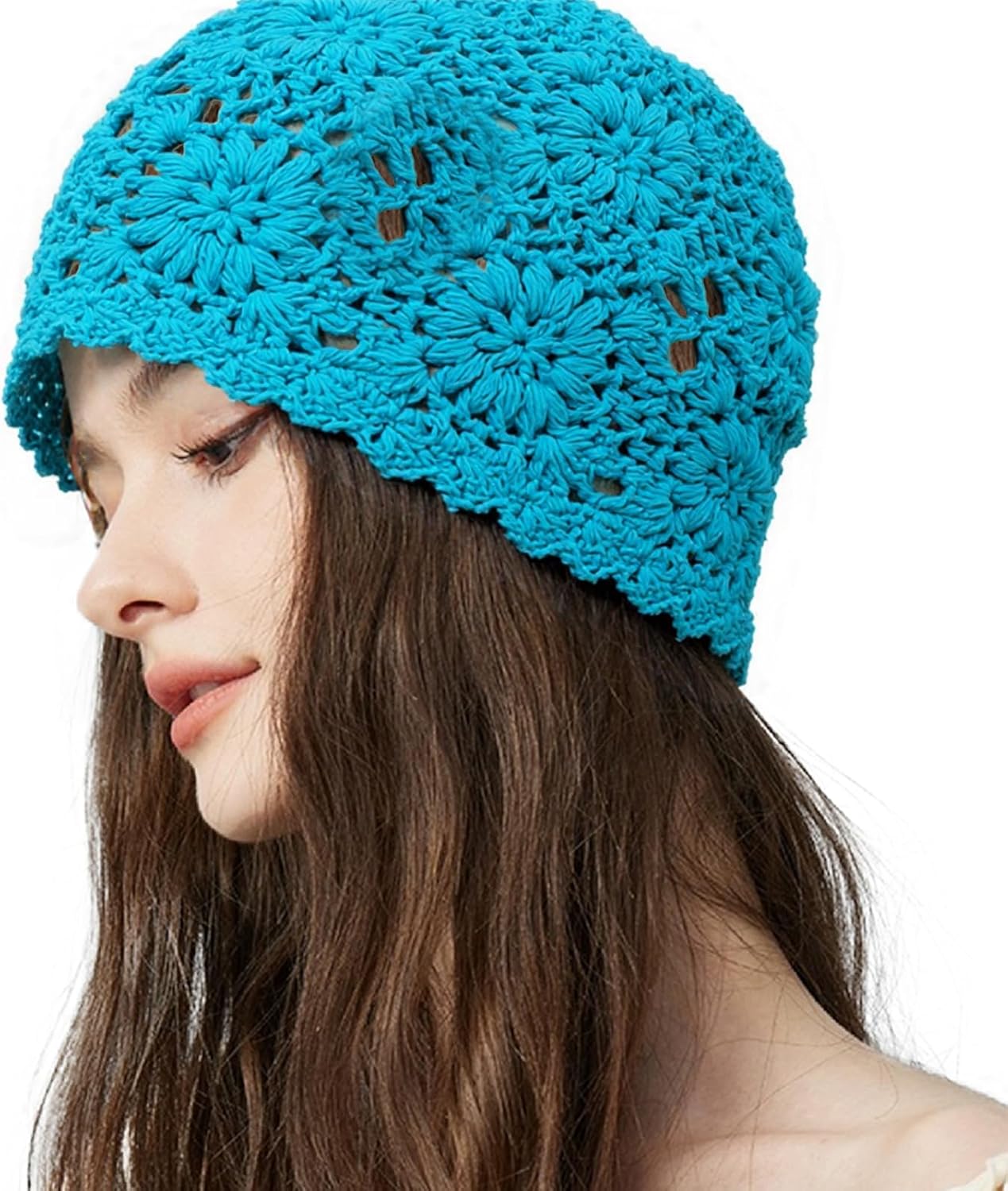100% Cotton Crochet Beanie Hat Handmade Knit Slouchy Floral Skull Hat Knitted Openwork Summer hat for Women - Image 6