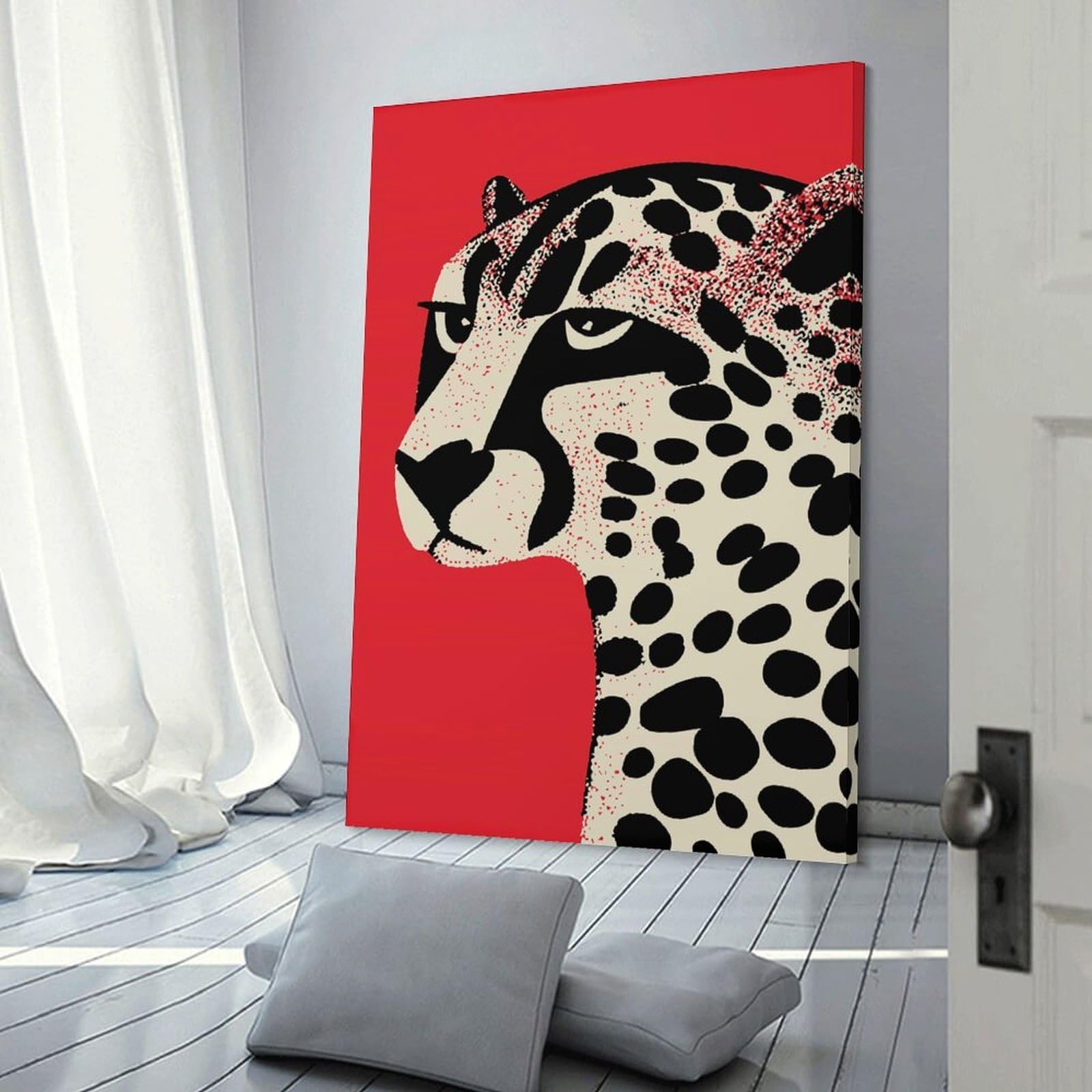 Junmoney Canvas Wall Art Red Moody Cheetach, 20x30inch(50x75cm), for Corridors, Hallways Or Apartment Entries, Decorative Canvas Styling for Entry Areas