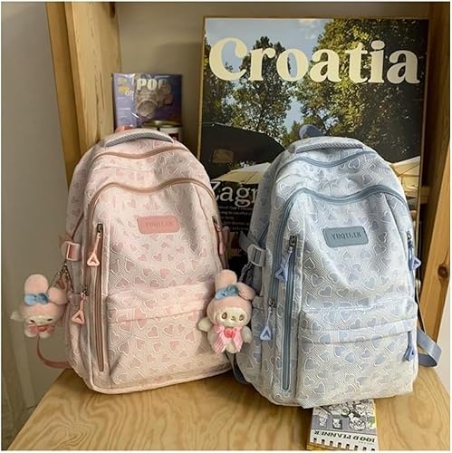 Miniatura 6 de Mochila para laptop de gran capacidad, impermeable, con corazones kawaii, estética, mochila para libros para mujeres y hombres, Azul, Mediana, Moda