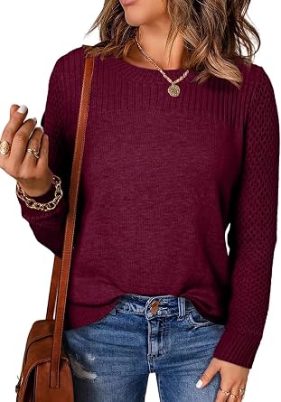 ANFTFH Womens Sweaters 2025 Crew Neck Spring Fall Long Sleeve Sweater Lightweight Tops Trendy Pullovers