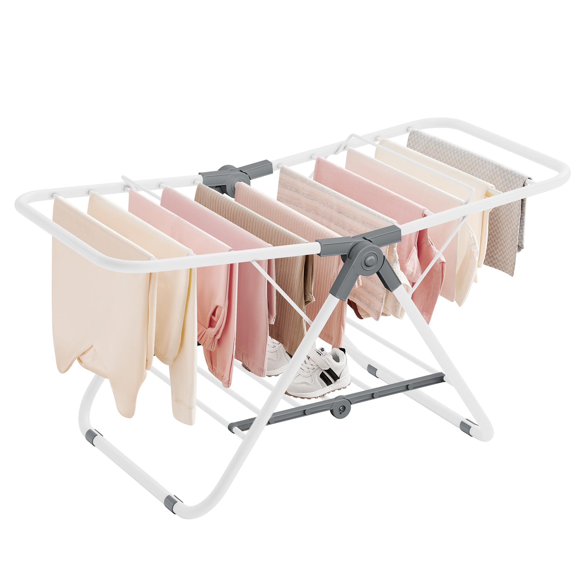 SONGMICS Suszarka na pranie, składana, stojąca suszarka z 2 skrzydłami, zajmuje mało miejsca, metalowa, na małe ubrania, ręczniki, łazienka, balkon, 44 x 101 x 54 cm, biała chmurka LLR504W01