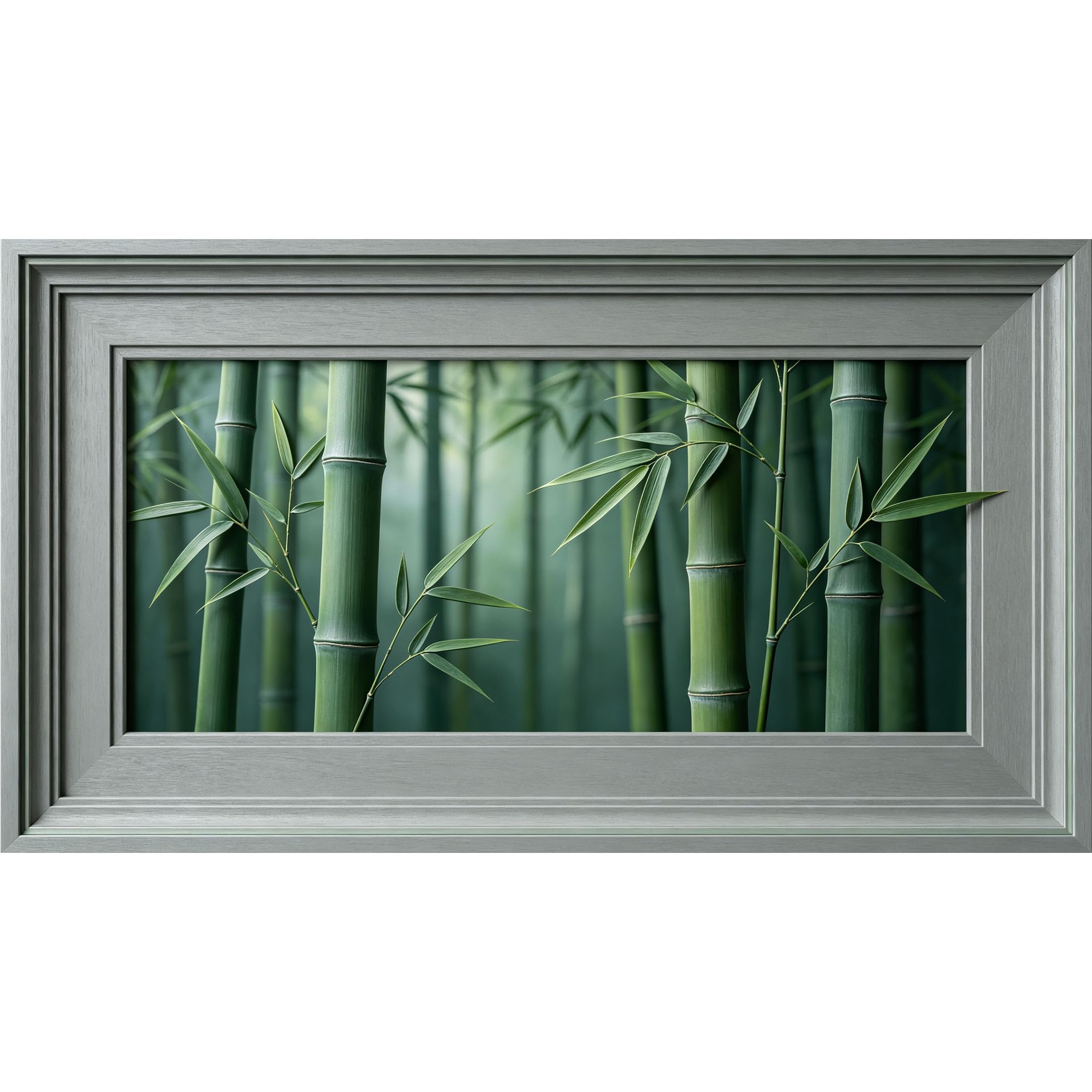 QZLITHOTIC 50×90cm3D Framed Wall Art， Zen Green Bamboo Forest Botanical Self?Adhesive Mural， Water?Activated Peel & Stick Fabric Decor Wall Decal for Bedroom Living Room