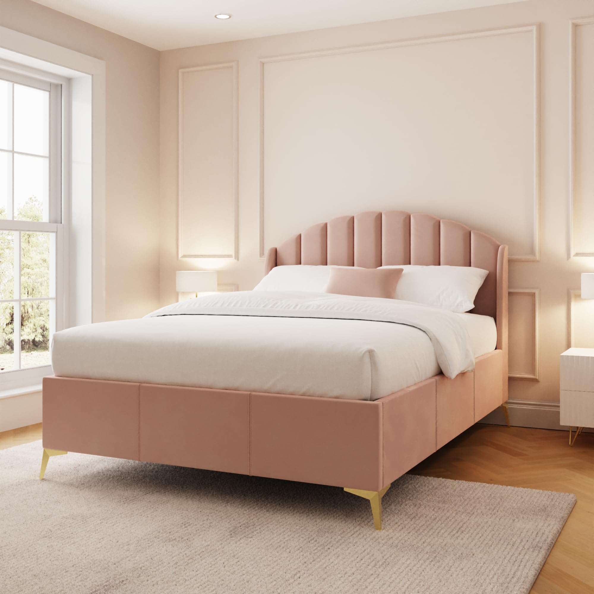 Pettine End Lift Ottoman Bed - Blush Pink / Double