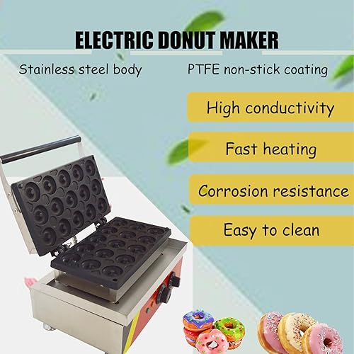 Miniatura 2 de 15pcs Mini Donut Maker Máquina eléctrica para hacer donas Máquina comercial Mini Donut Maker Doble cara calentada 32.0 F-572.0 F Donut Machine