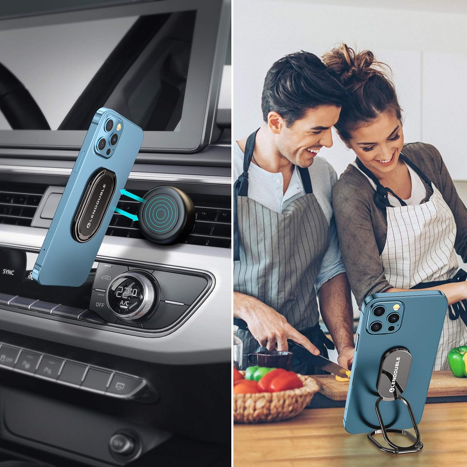 Adjustable Cell Phone Stand for Desk, Foldable Metal Finger Ring Holder Kickstand & Multi-Angle Portable Desktop Grip for Magnetic Car Mount, 360° Rotatable Hand Cradle for iPhone All Smartphone Case