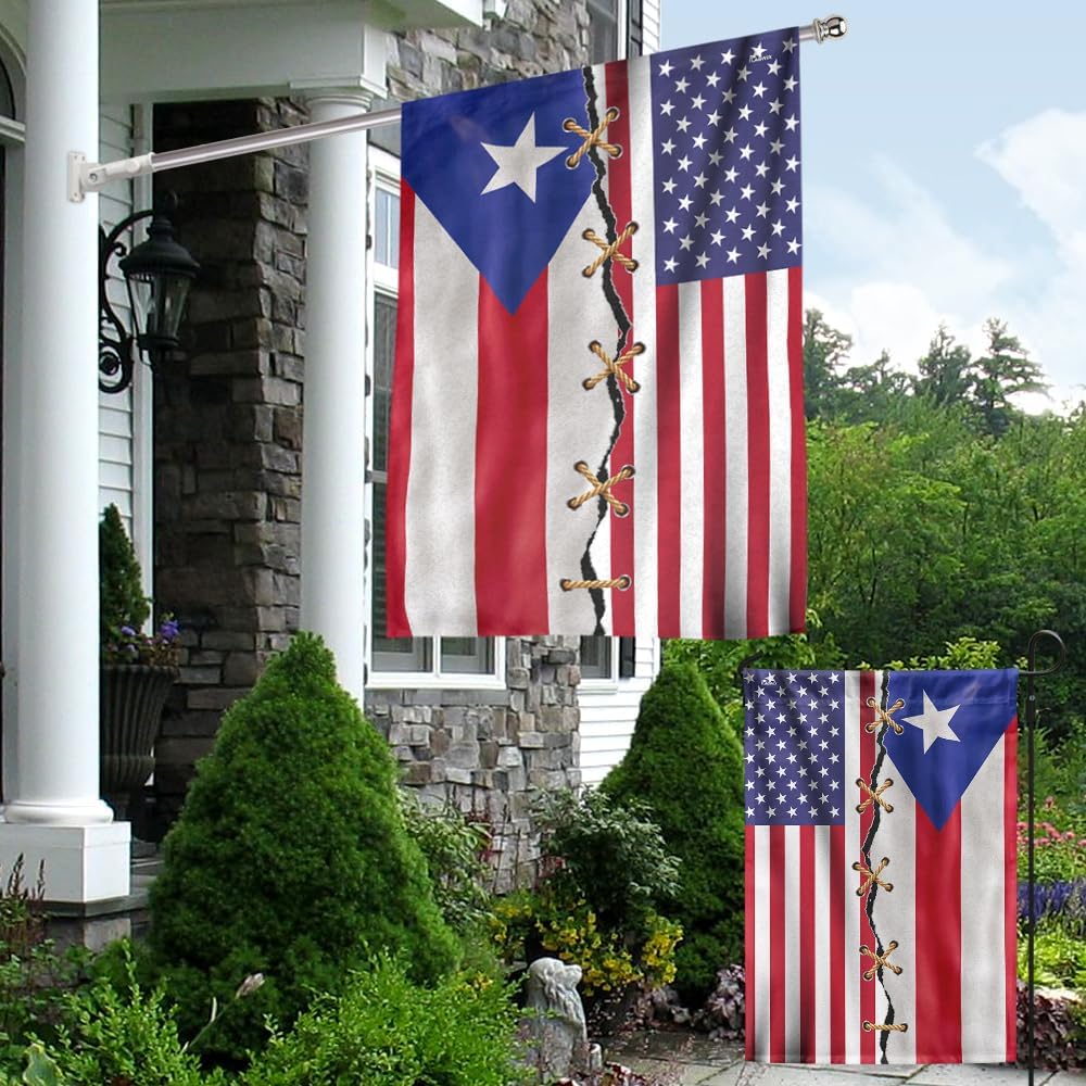 American Flag-Puerto Rico American Flags Patriot America Puerto Rican Flag QTR755F, Garden Flag (11.5" x 17.5")-USA Flags Premium Polyester-Decorative Indoor Outdoor Flag