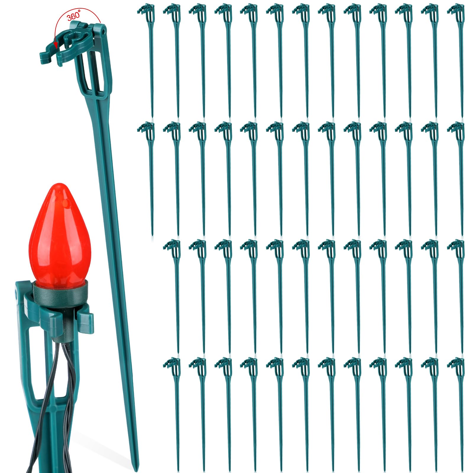 Suzile Pali luminosi natalizi in plastica, alti 38 cm, per luci natalizie C7 C9, universali, per giardino, prato, sentiero, passerella, vacanze (verde, 150 pezzi)