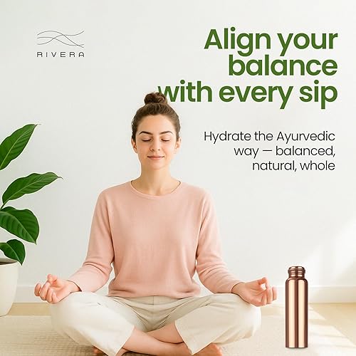 Miniatura 7 de Rivera Botella de agua de cobre puro probado en laboratorio, 32 onzas, sin PTFE ni PFOA, a prueba de fugas y sin articulaciones, sin BPA, ecológico,