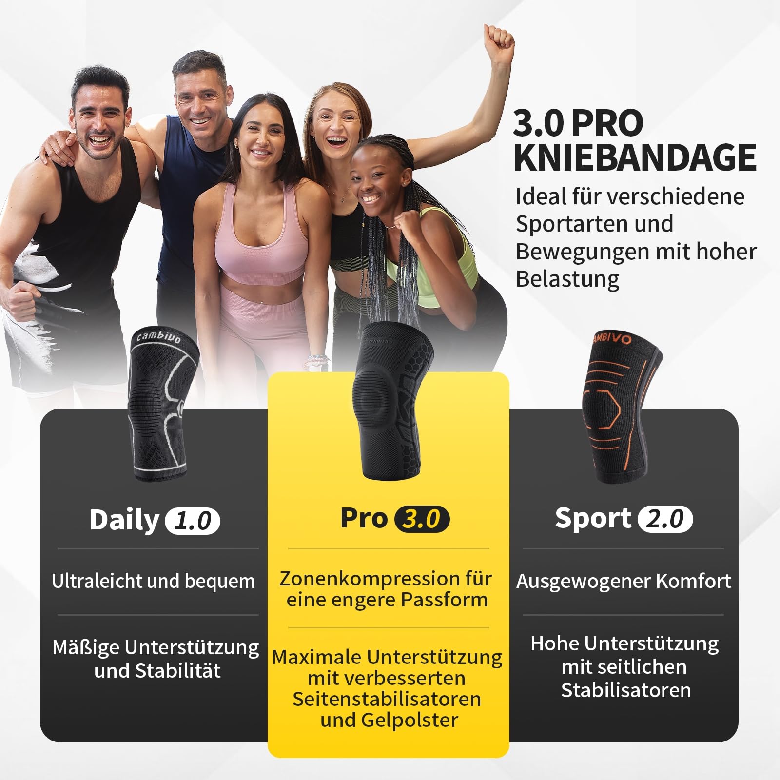 CAMBIVO Kniebandage Männer Damen 2 Stück, Komprimierte Kniebandage mit Patella Gel Pads & Feder Seitenstabilisatoren, Kniebandage Arthrose für Laufen, Meniskusriss, Arthritis, Gelenkschmerzlinderung