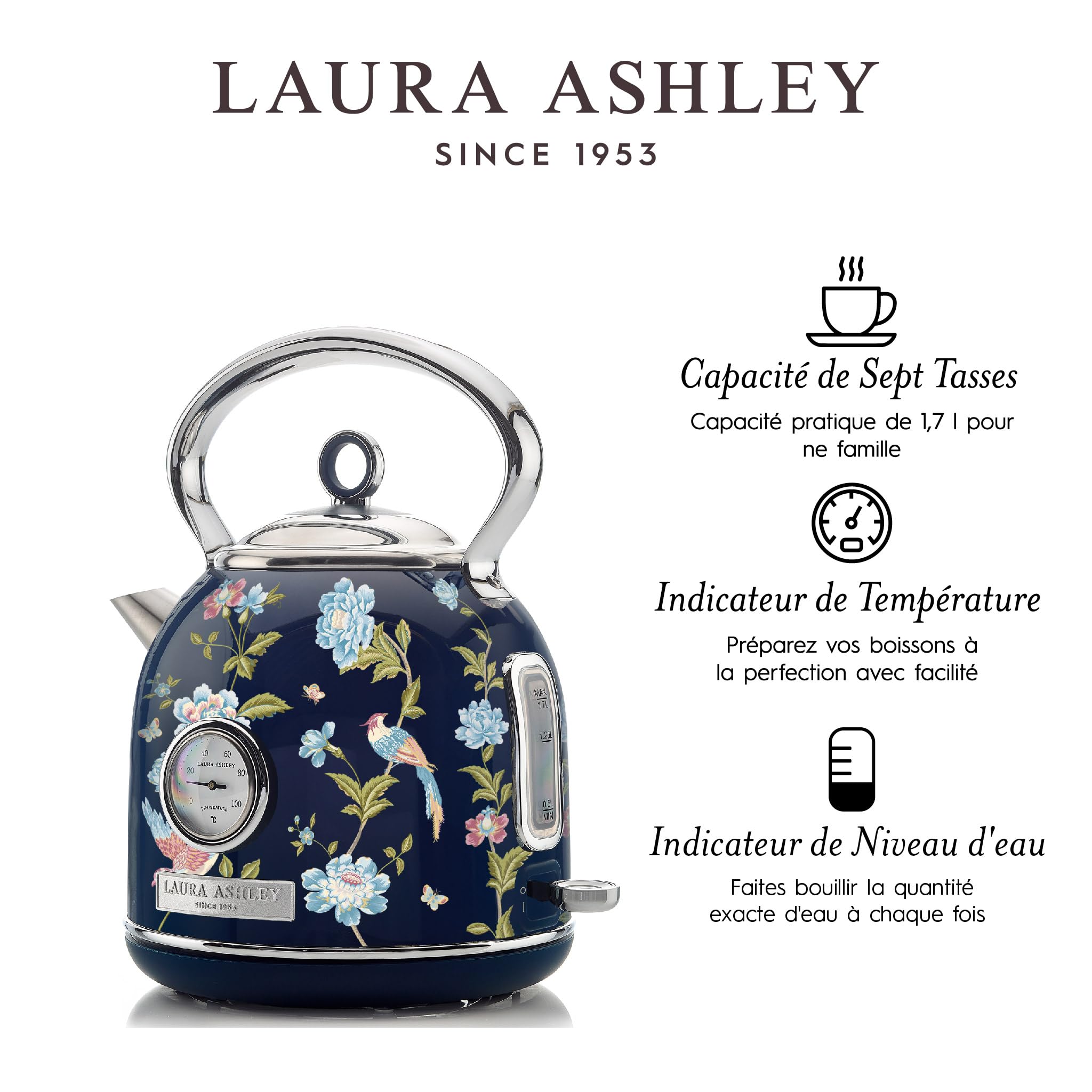 Laura Ashley VQ Bouilloire Électrique 1,7 L Grille-Pain 2 Tranches Elveden Bleu
