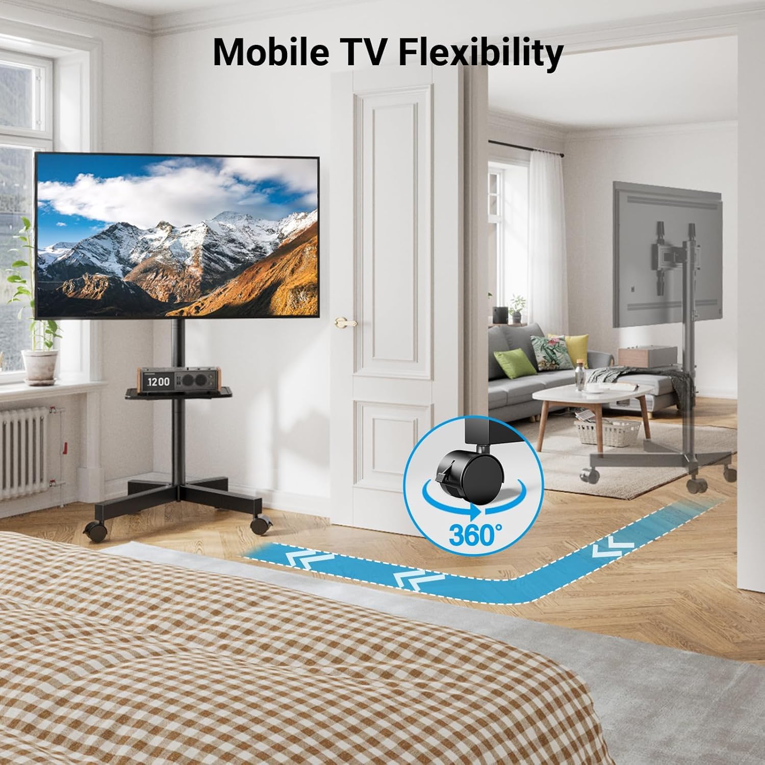 PERLESMITH Rolling TV Stand Mobile TV Stand for 23-60 Inch LCD LED TVs Tilt TV Stand Wheels Holds up to 88Lbs Portable TV Stand for Bedroom with Shelf Outdoor TV Stand Max VESA 400x400mm PSTV product thumbnail 7