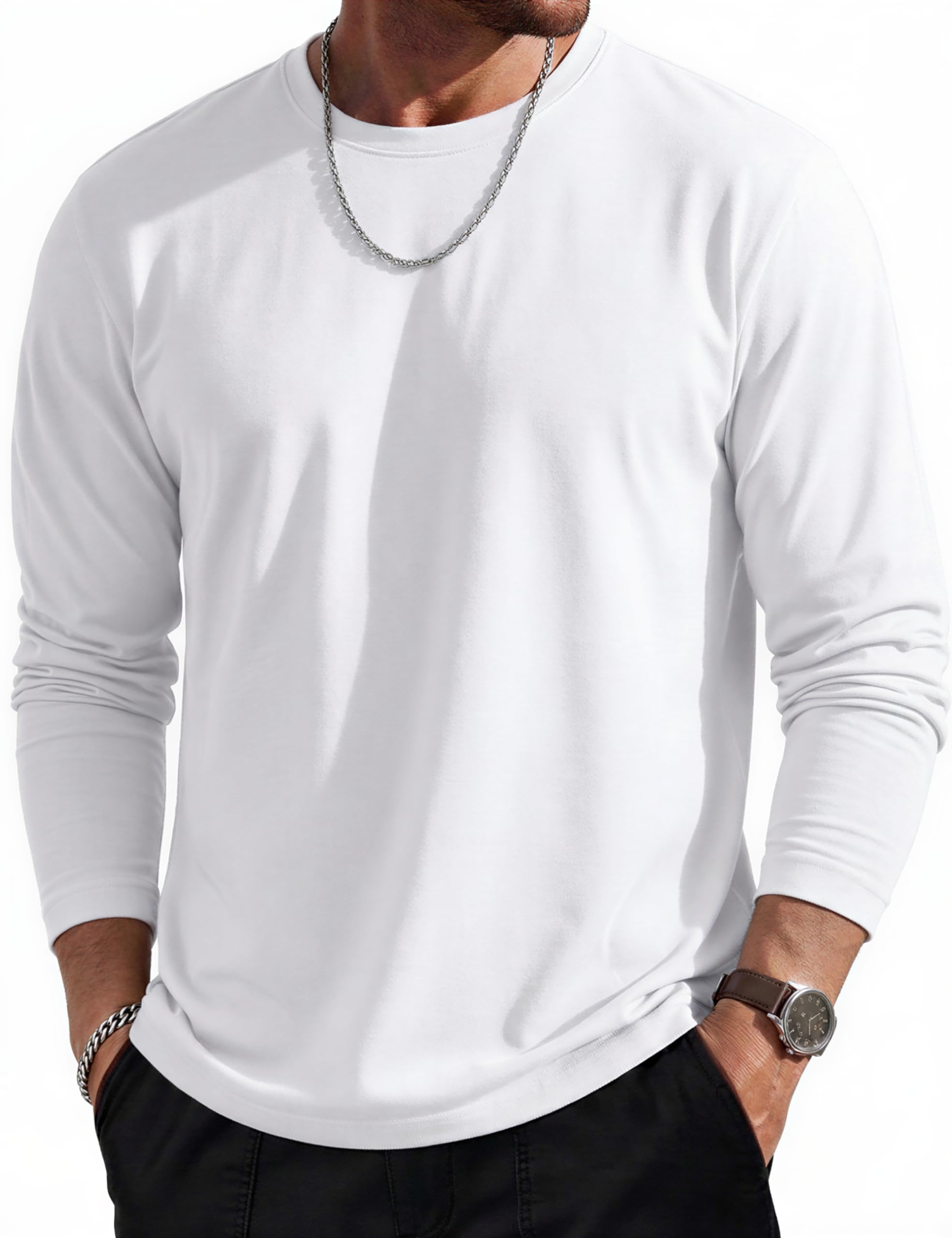 MAGCOMSEN Mens Long Sleeve Tee Shirts Lightweight Moisture Wicking Casual Comfort Crewneck Plain Long Sleeve Shirts
