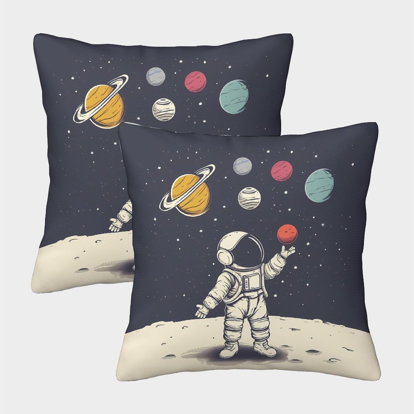QFVANSIYO 3D Printed Space Planets Pillowcase Soft Microfiber Bedroom Decor Astronaut Print Pillow Cover for Adults Teens 45x45cm