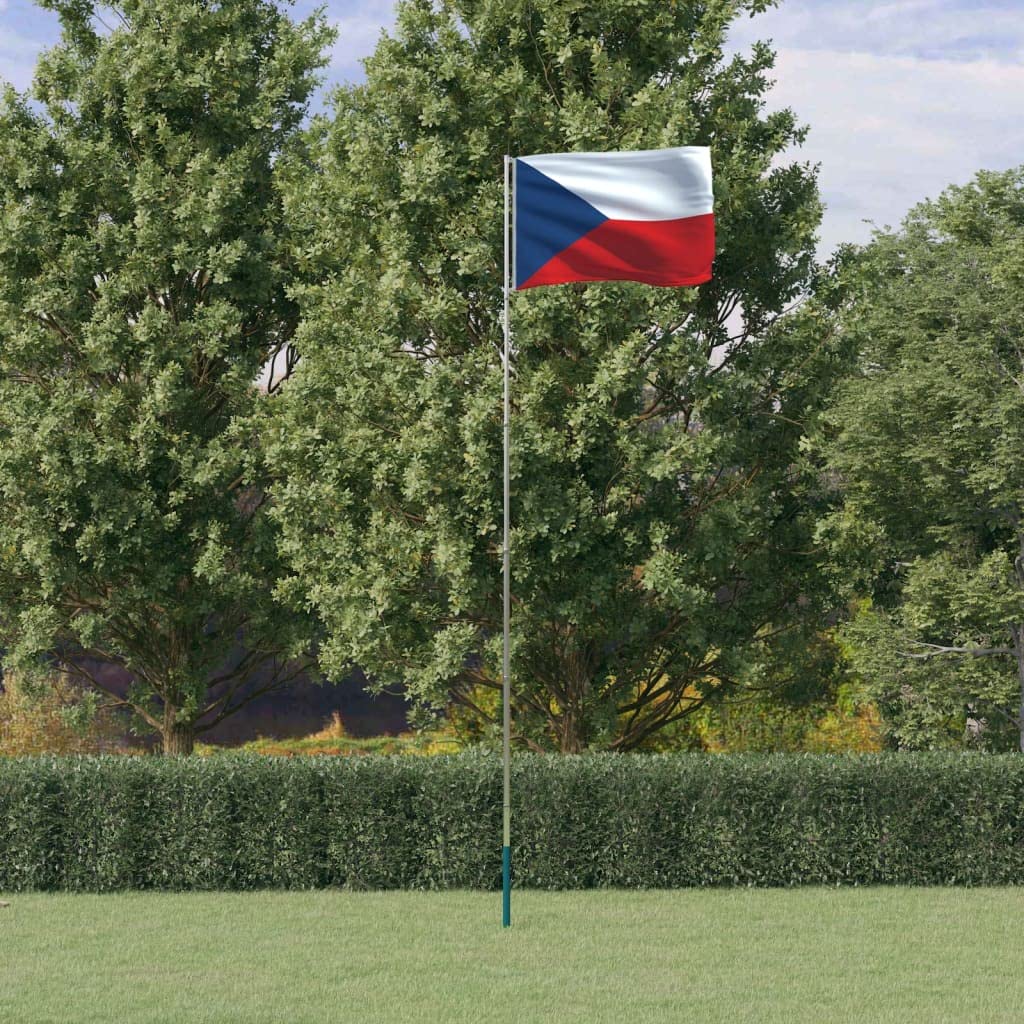 Drapeau tchèque et mât en aluminium de 5,55 m avec système de drisse