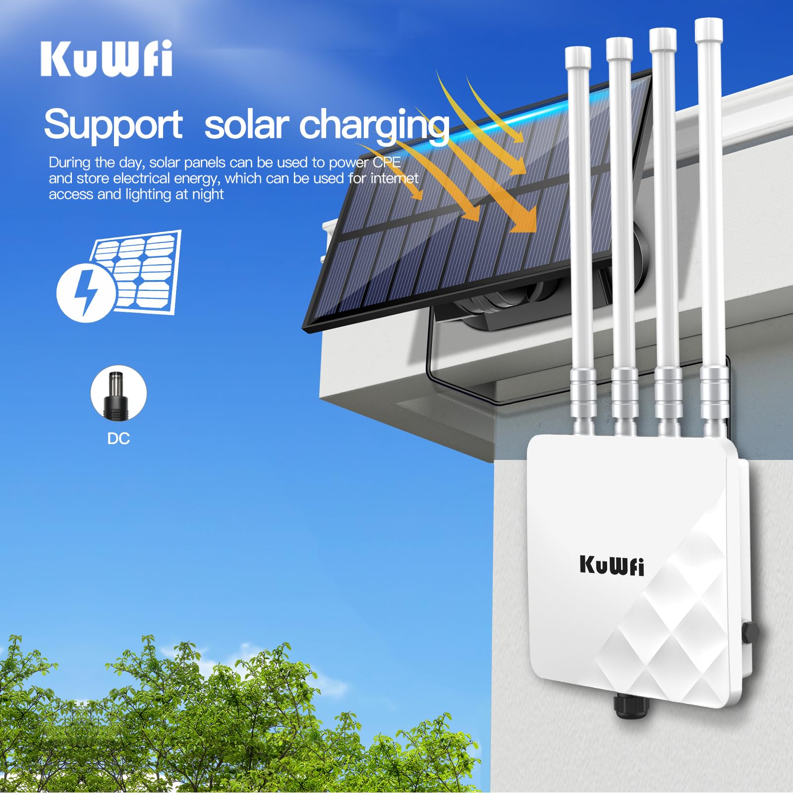 WiFi6 AX3000 Gigabit Outdoor WLAN Access Point, Long Range Outdoor WiFi 6 Extender, Dual Band 2.4GHz + 5GHz Wireless WiFi Access Point, PoE Powered, IP67, porta SFP + 2 Gigabit Ethernet, 250