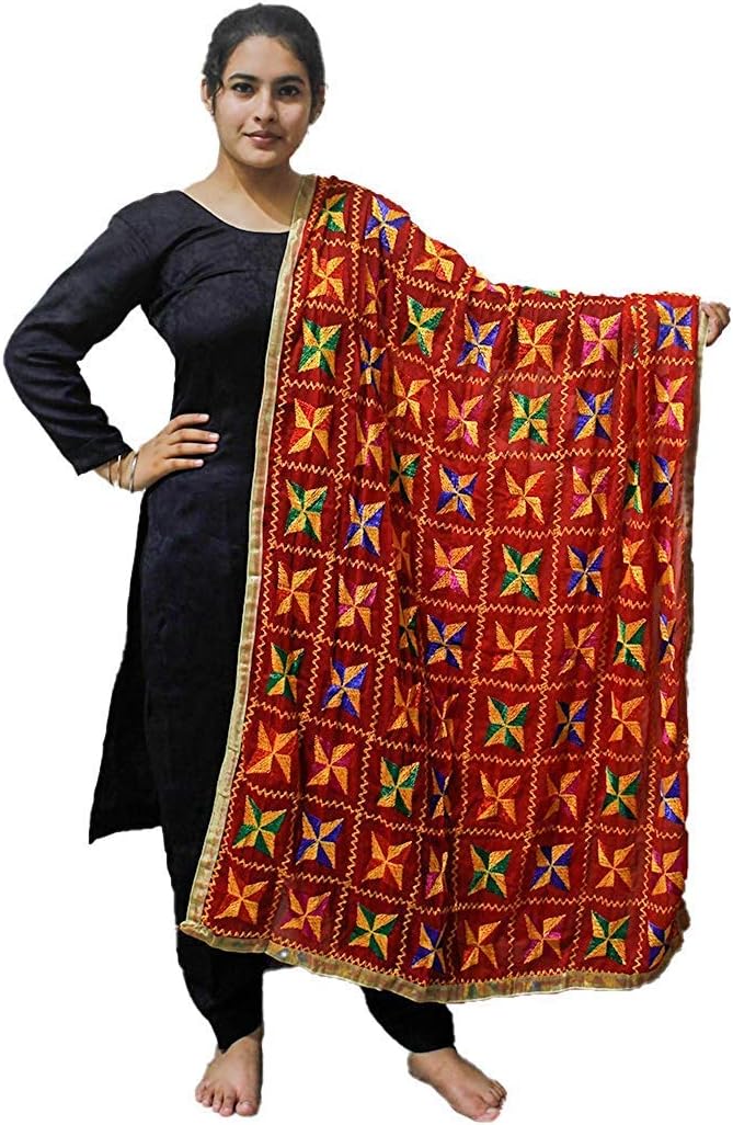 Sahej Suits Red Phulkari Pankha Dupatta